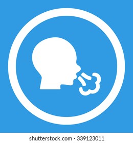 Sneezing vector icon. Style is flat rounded symbol, white color, rounded angles, blue background.