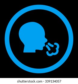 Sneezing vector icon. Style is flat rounded symbol, blue color, rounded angles, black background.