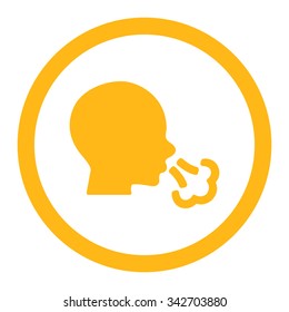 Sneezing vector icon. Style is flat rounded symbol, yellow color, rounded angles, white background.