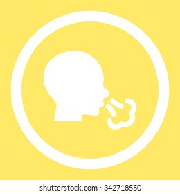 Sneezing vector icon. Style is flat rounded symbol, white color, rounded angles, yellow background.