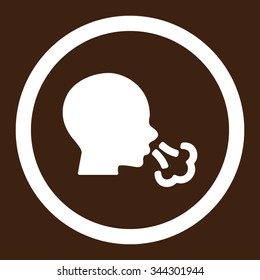 Sneezing vector icon. Style is flat rounded symbol, white color, rounded angles, brown background.