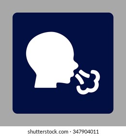 Sneezing vector icon. Style is flat rounded square button, white and dark blue colors, silver background.