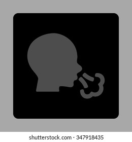 Sneezing vector icon. Style is flat rounded square button, gray and black colors, silver background.