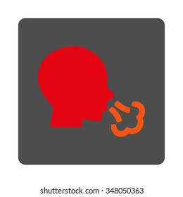 Sneezing vector icon. Style is flat rounded square silver button with red symbol, white background.