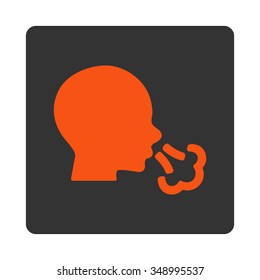 Sneezing vector icon. Style is flat rounded square button, orange and gray colors, white background.