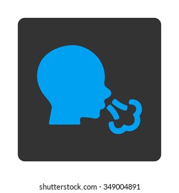 Sneezing vector icon. Style is flat rounded square button, blue and gray colors, white background.