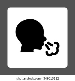 Sneezing vector icon. Style is flat rounded square button, black and white colors, gray background.