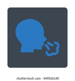 Sneezing vector icon. Style is flat rounded square button, smooth blue colors, white background.