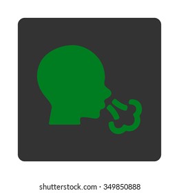 Sneezing vector icon. Style is flat rounded square button, green and gray colors, white background.