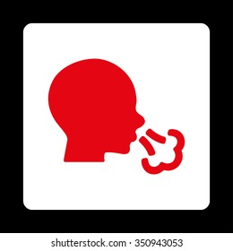 Sneezing vector icon. Style is flat rounded square button, red and white colors, black background.