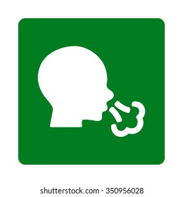 Sneezing vector icon. Style is flat rounded square button, white and green colors, white background.