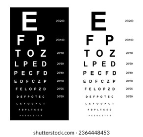 Snellen chart Eye Test medical illustration. line vector sketch style outline isolated on white and black background. Vision board optometrist ophthalmic test for visual examination Checking optical
