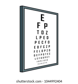 Snellen chart test vision table pop art retro vector illustration. Cartoon food character. Color background. Comic book style imitation.