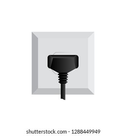 Sngle electrical socket with electric black plug. Vector illustration icon.