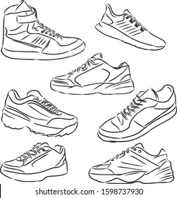 Snicker set, sport shoes, vector sketch illustration 