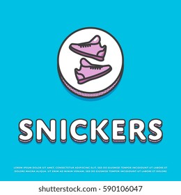 Snickers colour round icon isolated vector illustration. Sport shoes, gumshoes symbol. Athletic equipment, snickers shoes, sport activity and recreation logo or sign in line design.