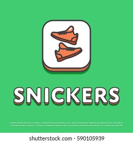 Snickers colour square icon isolated vector illustration. Sport shoes, gumshoes symbol. Athletic equipment, snickers shoes, sport activity and recreation logo or sign in line design.