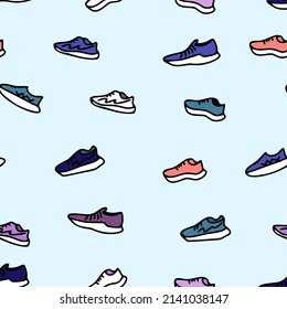 Snickers shoes doodle seamless pattern