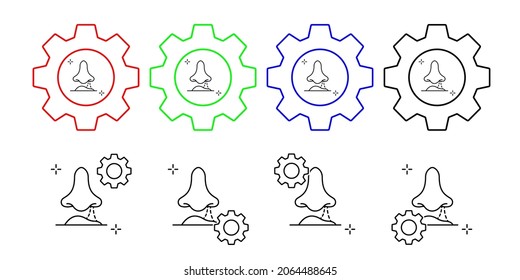 Barniz, nariz, adicciones icono vectorial en la ilustración de conjunto de engranajes para ui y ux, sitio web o aplicación móvil