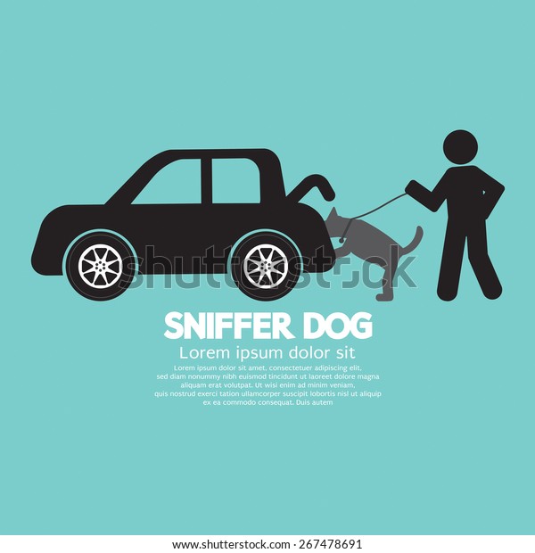 Sniffer Dog\
Smell At Car\'s Trunk Vector\
Illustration