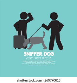 Sniffer Dog Smell At Traveller's Luggage Vector Illustration