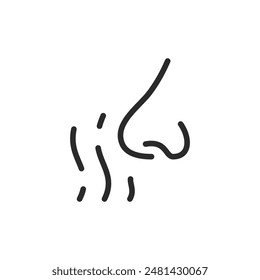 Sniffing nose, linear style icon. olfactory sense and detection of scent. Editable stroke width