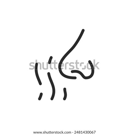 Sniffing nose, linear style icon. olfactory sense and detection of scent. Editable stroke width