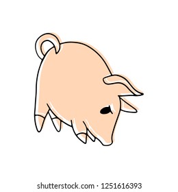 Sniffing vector pig character on white background, symbol of upcoming New Year