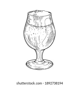 Snifter beer glass isolated on white background. Hand drawn vector illustration.