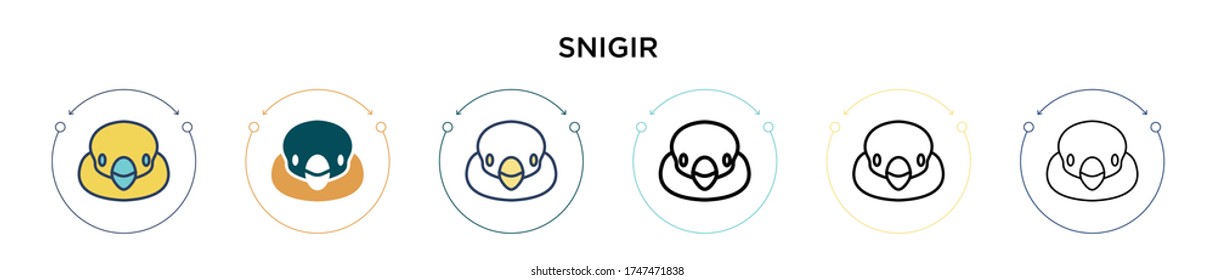 Snigir icon in filled, thin line, outline and stroke style. Vector illustration of two colored and black snigir vector icons designs can be used for mobile, ui, web