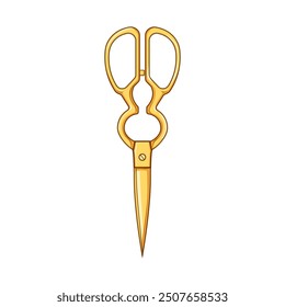 Cortar tijera de oro de dibujos animados. borde de la manija, durable, elegante, lujoso accesorio cortar tijera de oro signo. símbolo aislado Ilustración vectorial