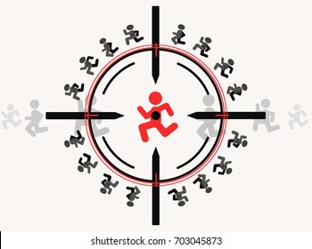 Snipe aim target with people figures, vector illustration color cartoon, horizontal