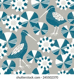 Snipe seamless pattern. Vector illustration.