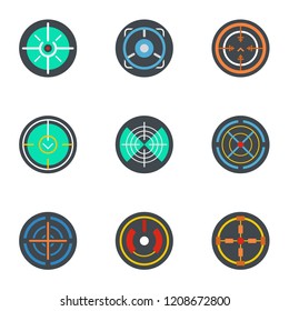 Sniper aim icon set. Flat set of 9 sniper aim vector icons for web design