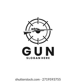 Sniper mit Ziel-Logo-Design-Vektorvorlage. Logo-Design-Symbol für Waffenschuss