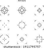 Sniper aim on white background. Target icons. Focus symbol in circle. Isolated gun shoot aim set. Bullseye vision collection. Round aiming focus. Vector illustration.