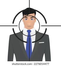 Un francotirador que intenta vestirse de traje. vector