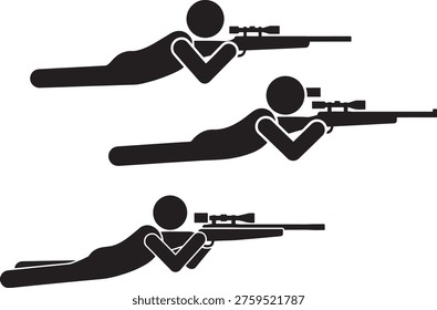 Sniper aiming rifle, shooting position, target practice, sport icon