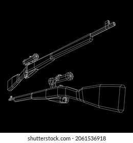 Fusil de acción de perno del francotirador. Ilustración vectorial de malla baja de malla de malla de alambre.