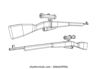 Sniper bolt-action rifle . Wireframe low poly mesh vector illustration.