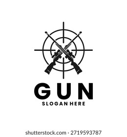 Sniper mit Kreis Ziel Logo Design Vektor Vorlage. Design des Waffenlogos