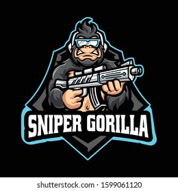 Sniper Gorilla Mascot E Sports Gaming Logo Design