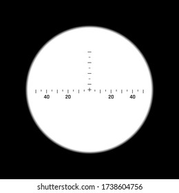 Sniper gun scope. Focus on target. Binocular with measuring scale. Vector illustration 