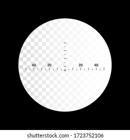 Sniper gun scope. Optical zoom in binocular with measuring scale. Focus on target. Vector illustration 
