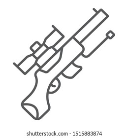 Sniper gun thin line icon, weapon and military, automatic machine sign, vector graphics, a linear pattern on a white background, eps 10.