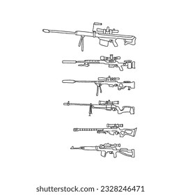 conjunto de vectores dibujado a mano con arma de francotirador


