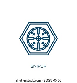 sniper icon. Thin linear sniper outline icon isolated on white background. Line vector sniper sign, symbol for web and mobile