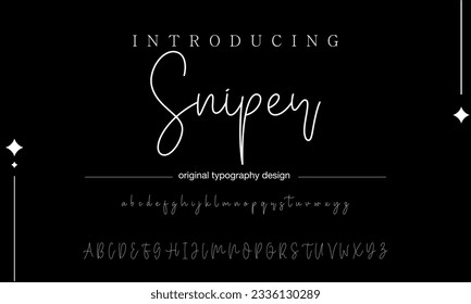 Sniper Lettering signature font isolated on grey background. brus style alphabet. Vector logo letters.