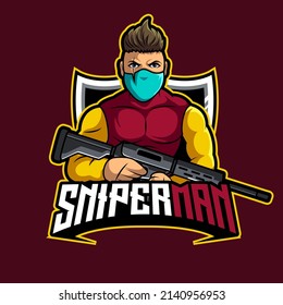 Sniper Man Mascot Logo Gaming Vector Illustration