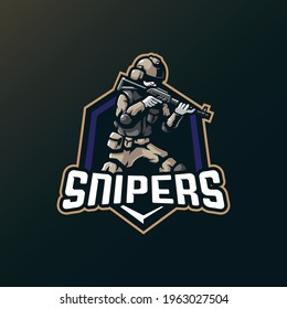 Sniper mascot logo design vector with modern illustration concept style for badge, emblem and tshirt printing. Sniper illustration for sport and esport team.